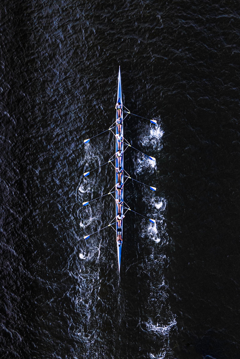 Photo by Peter Pryharski aerial view of white boat on water